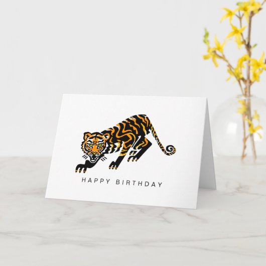 Carte Main tirée - TIGER - Faune - Nature (Fleur jaune)