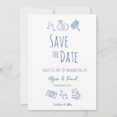 Carte Main Whimsical dessinée Minimal bleu blanc photo (Devant)