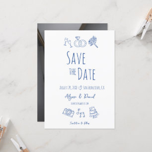 Carte Main Whimsical dessinée Minimal bleu blanc photo