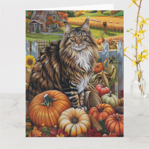 Carte Maine Coon Chat Automne Harvest Thankgiving