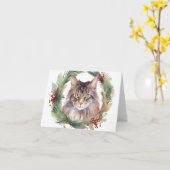 Carte Maine Coon Chat Noël Wreath Festive Kitten (Fleur jaune)