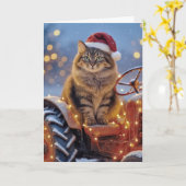 Carte Maine Coon Christmas Cat On an Old Tractor (Fleur jaune)