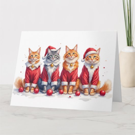 Carte Maine Coon Christmas Dress Santa Hat (Devant)