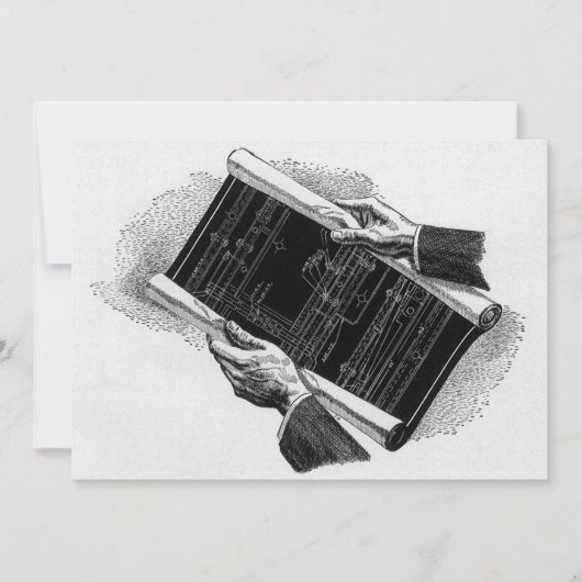 Carte Mains avec plans d'architecture bleus vintage (Devant)