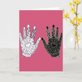 Carte Mains d'amitié noir et blanc (Fleur jaune)