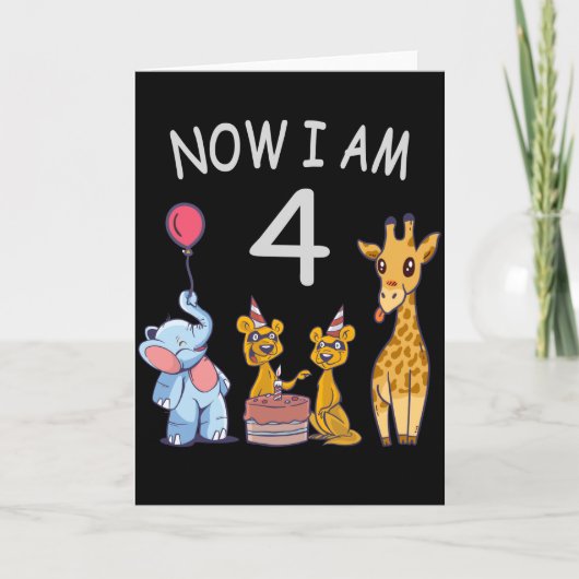 Carte Maintenant j'ai 4 ans 4ème anniversaire au zoo (Devant)