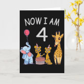 Carte Maintenant j'ai 4 ans 4ème anniversaire au zoo (Fleur jaune)