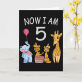 Carte Maintenant j'ai 5 ans 5ème anniversaire au zoo (Fleur jaune)