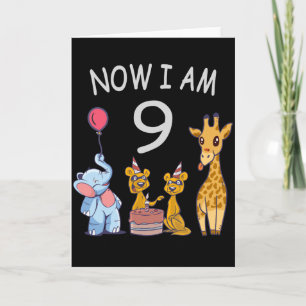 Carte Maintenant j'ai 9 ans 9e anniversaire au Zoo
