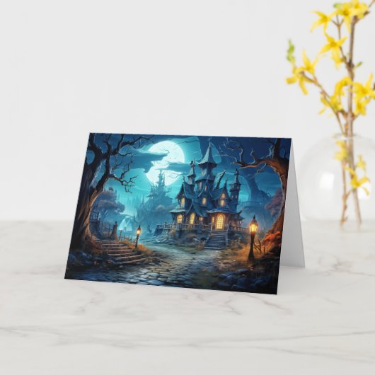 Carte Maison ancienne hantée | Bonne Halloween (Fleur jaune)