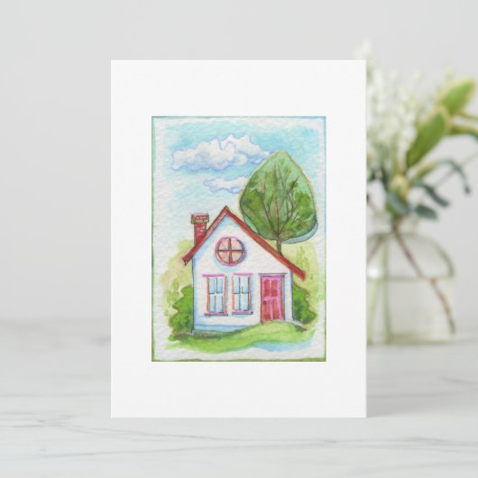 Carte Maison aquarelle colorée (Debout devant)