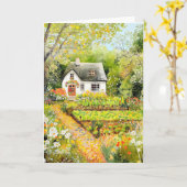 Carte Maison Blanche en été Bonjour Salutation (Fleur jaune)