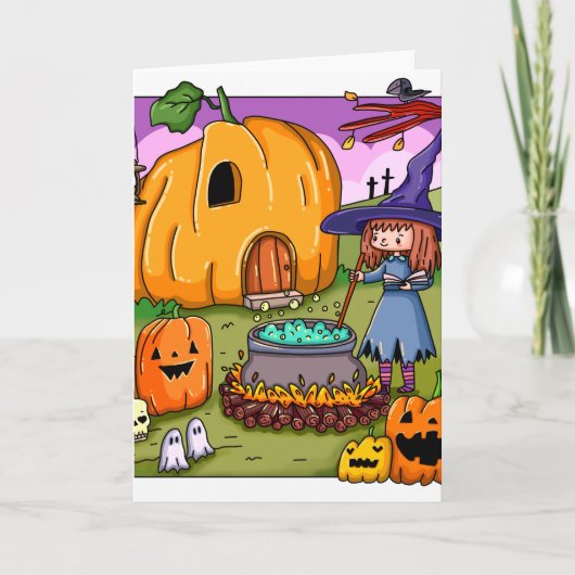 Carte Maison de citrouille de sorcière d'Halloween (Devant)