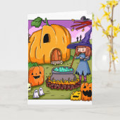 Carte Maison de citrouille de sorcière d'Halloween (Fleur jaune)
