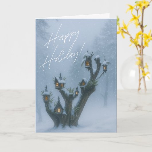 Carte Maison de fée fantaisiste Noël (Fleur jaune)