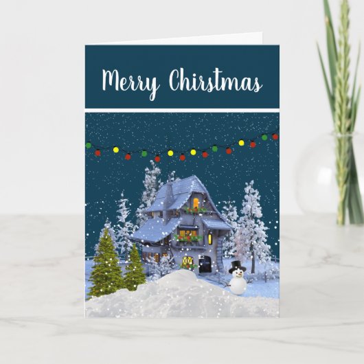 Carte Maison de Noël Cottage enneigée (Devant)