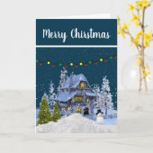 Carte Maison de Noël Cottage enneigée (Fleur jaune)