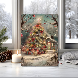 Carte Maison de Noël enneigée magique