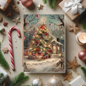 Carte Maison de Noël enneigée magique
