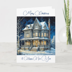 Carte Maison de Noël neigée personnalisée