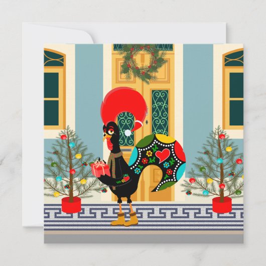 Carte Maison de Noël portugaise avec salutations au coq (Devant)