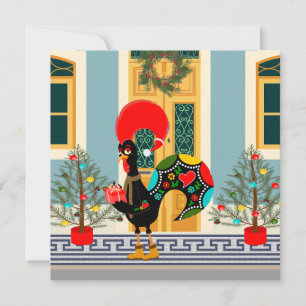 Carte Maison de Noël portugaise avec salutations de Coq