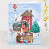 Carte Maison de Noël pour chien Berger Allemand dans la  (Fleur jaune)