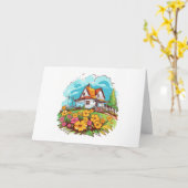 Carte Maison de Ranch avec Fleurs d'Été Note Vierge (Fleur jaune)