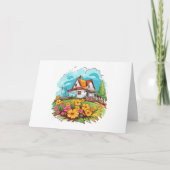 Carte Maison de Ranch avec Fleurs d'Été Note Vierge (Devant)