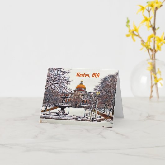 Carte Maison d'état de Boston en hiver (Fleur jaune)