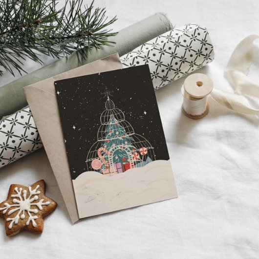 Carte Maison d'hiver enchantée remplie de fête