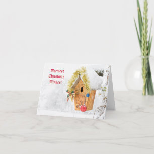 Carte Maison d'oiseau avec neige et décorations de Noël