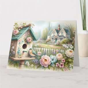 Carte Maison d'oiseaux Cottagecore avec Jardin Floral