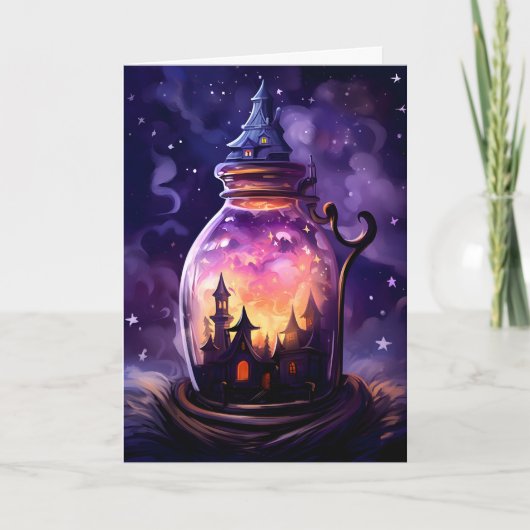 Carte Maison en pot Illustration Halloween mignonne (Devant)