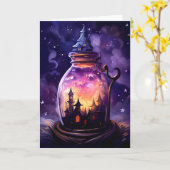 Carte Maison en pot Illustration Halloween mignonne (Fleur jaune)