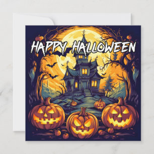 Carte Maison et Citrouilles hantés Bonne Halloween