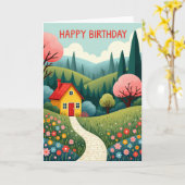 Carte Maison Fantaisiste Joyeuse (Fleur jaune)