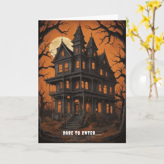 Carte Maison hantée à Halloween de nuit (Fleur jaune)