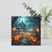 Carte Maison hantée après la nuit heureux Halloween (Debout devant)