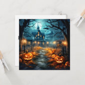Carte Maison hantée après la nuit heureux Halloween (Devant/Arrière en situation)