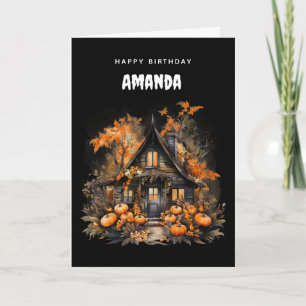 Carte Maison hantée avec Citrouille d'automne Anniversai