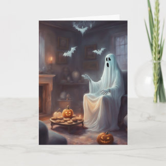Carte Maison hantée de fantôme de bienvenue Halloween
