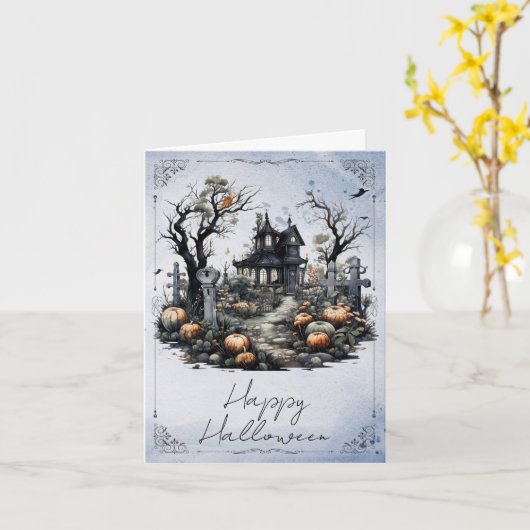 Carte Maison hantée d'Halloween (Fleur jaune)