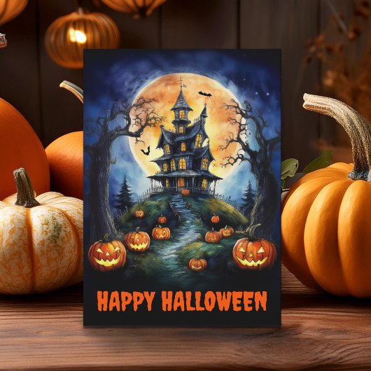 Carte Maison hantée d'Halloween avec Citrouilles pliés
