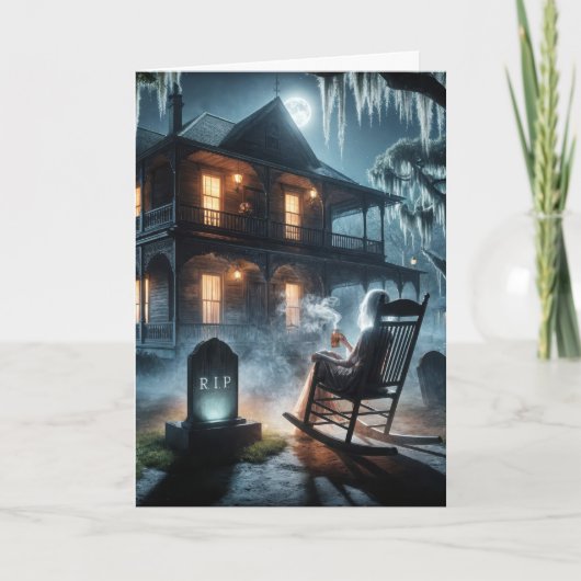 Carte Maison Hantée D'Halloween Avec Pierre De Tombeau (Devant)