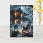 Carte Maison Hantée D'Halloween Avec Pierre De Tombeau (Fleur jaune)