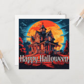 Carte Maison hantée d'Halloween éffrayant (Devant/Arrière en situation)
