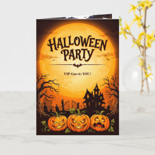 Carte Maison hantée effrayante & citrouilles Halloween
