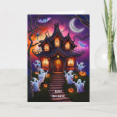 Carte Maison Hantée éffrayante Halloween Scène de nuit (Devant)