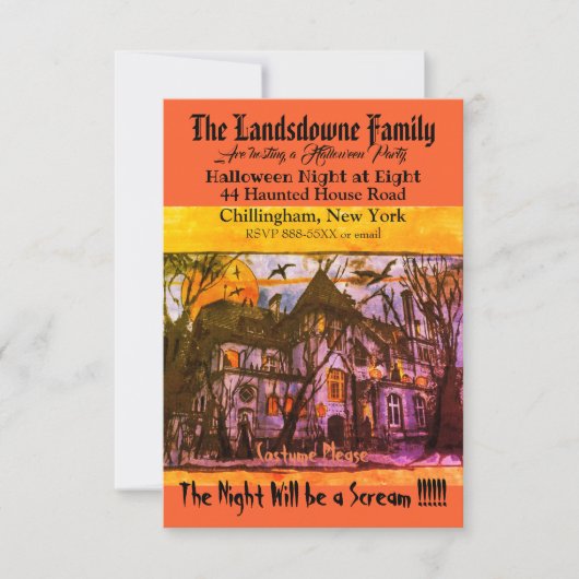 Carte Maison hantée effrayante Texte Halloween (Devant)